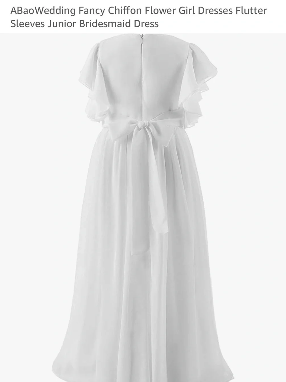 White Chiffon Flower Girl Dress with Flutter Sleeves